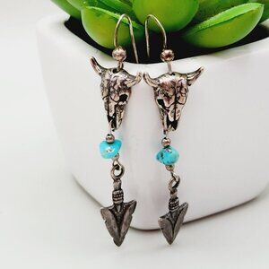 Vintage Shube's Manufacturing Native American Cow Skull Turquoise Drop 925